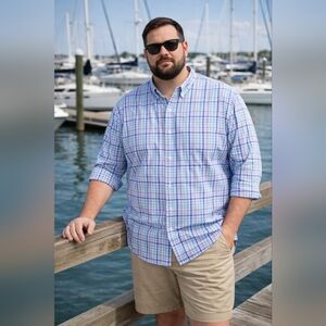 IZOD Men's 2X Plaid Button Down Shirt Blue Purple Preppy Business Casual